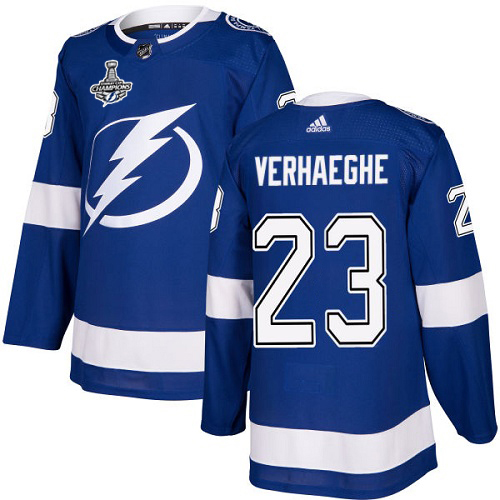 Adidas Tampa Bay Lightning Men #23 Carter Verhaeghe Blue Home Authentic 2020 Stanley Cup Champions Stitched NHL Jersey